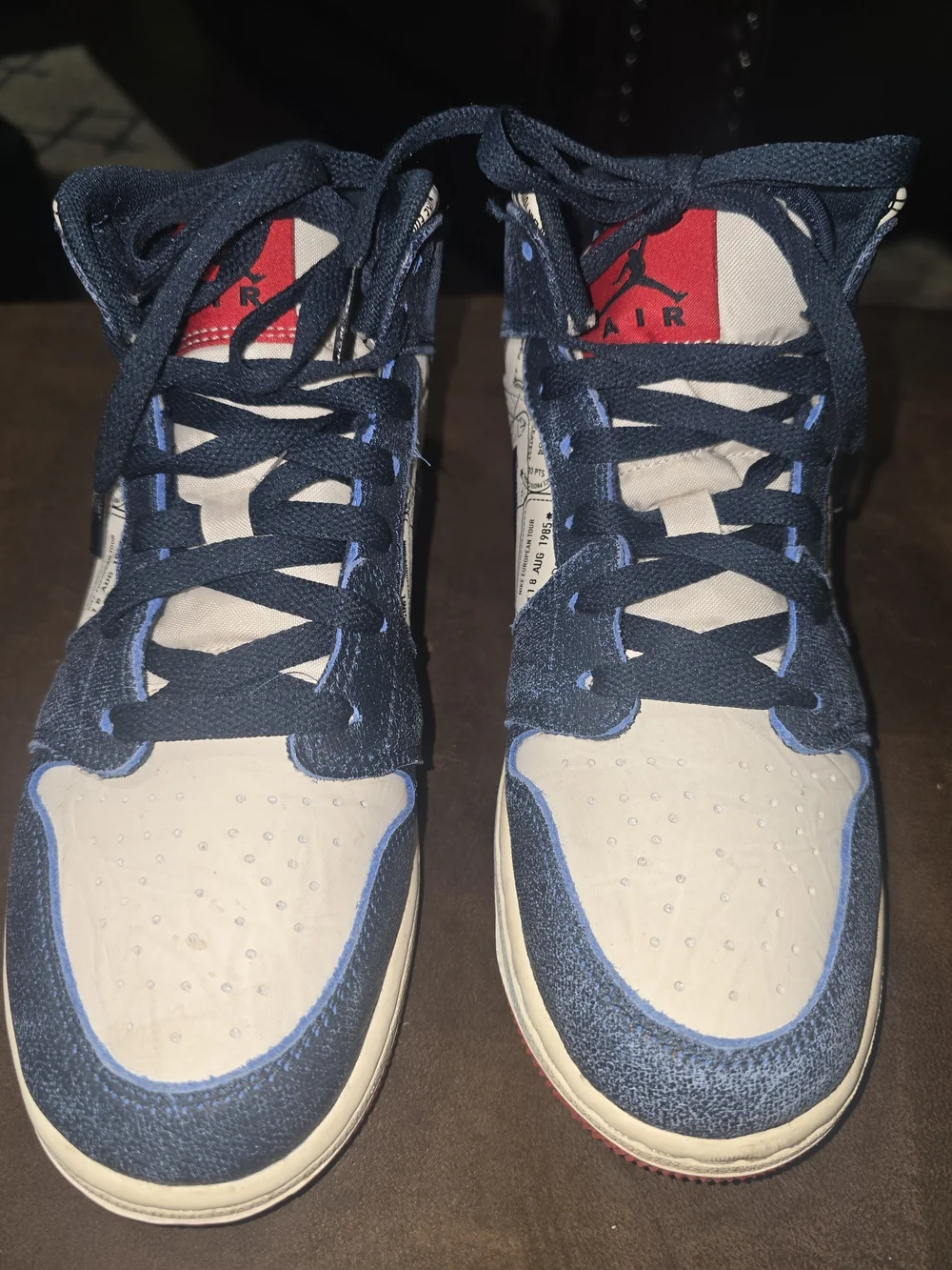 Jordan Kids' High-Top Sneakers in Navy, White, Gold and Red Accents